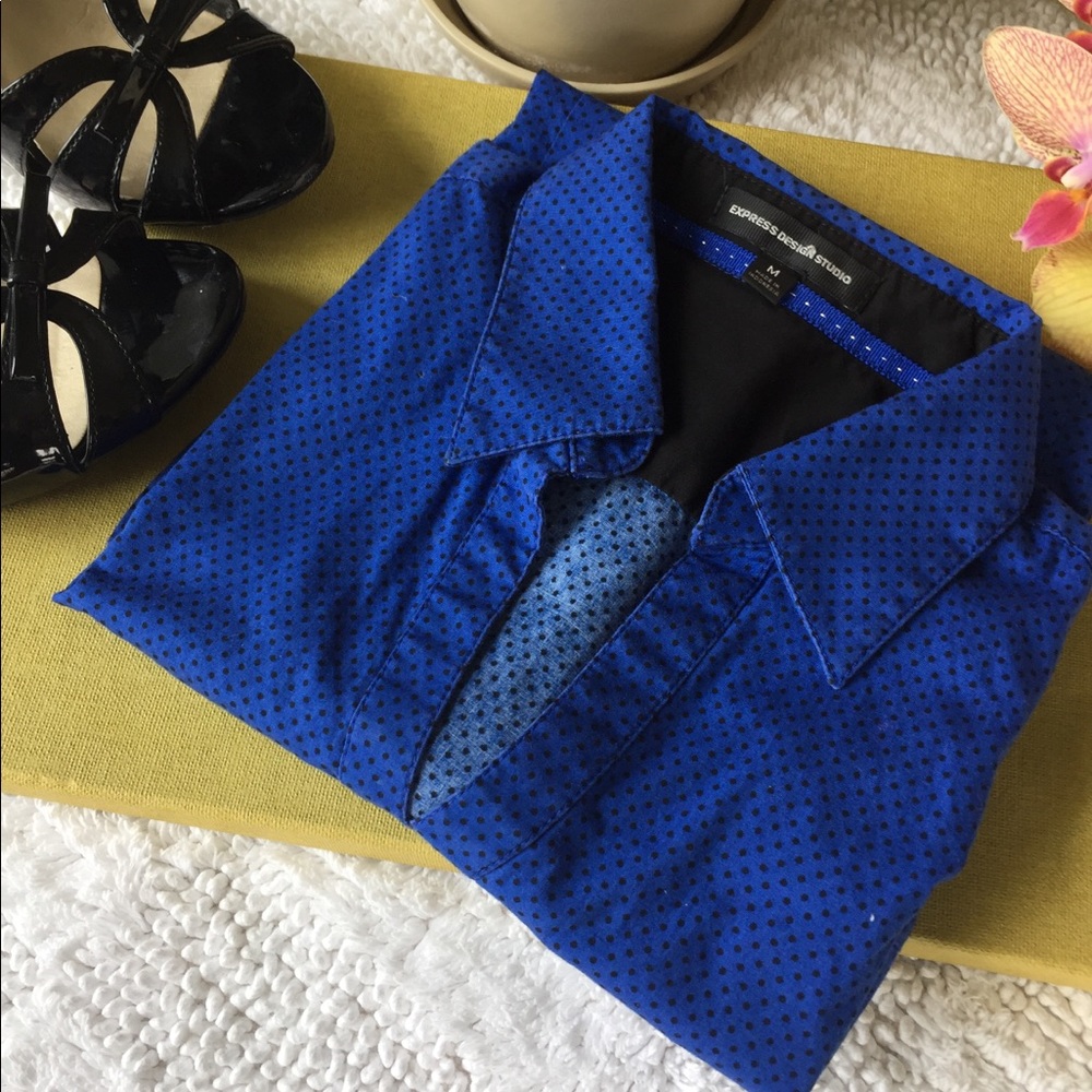 Express Blue/Black Polka Dot Button Down Shirt